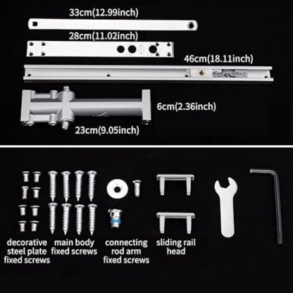 Automatic Door Closer, Hidden Hydraulic, Aluminum, Concealed, Invisible, Adjustable Speed, 30-80kg, Silver
