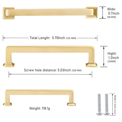 Brushed Gold Square Cabinet Handles | 5-Inch Pulls (10-Pack)