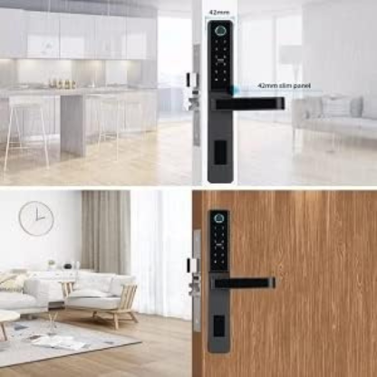 Smart Lock, D09 blk,With WiFi Tuya App, Display screen,Keypad Digital,Biometric Fingerprint,IC Card,Mechanical key Unlock for Apartment Hotel Home Use. COLOR: (BLACK)