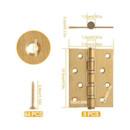 8 PCS Gold Door Hinge, 4 Inch Stainless Steel Door Hinges Internal with Screws, Ball Bearing Hinges Heavy Duty Hinges for Internal Doors