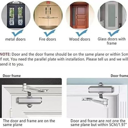 Automatic Hydraulic Door Closer, Heavy Duty 80–150kg, Size 3 Adjustable Spring, Aluminum Body, for Wooden & Metal Doors (Commercial & Residential)