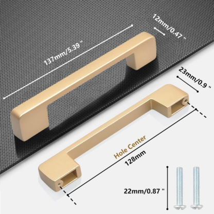 Golden Kitchen Cupboard Handles, Modern Gold Door Handle Aluminum Alloy Cabinet Handle Drawer Pulls Square Furniture Handle Set for Kitchen and Bathroom Cabinets Cupboard(6Pcs 128mm)
