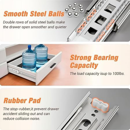 Duravel Soft Close Drawer Runners Cabinet Drawer Slides Heavy Duty 45kg Load Capacity Full Extension Ball Bearing Self Close Slides for Kitchen Cabinet,Bedstand Drawers,Side Mount(12 INCH)