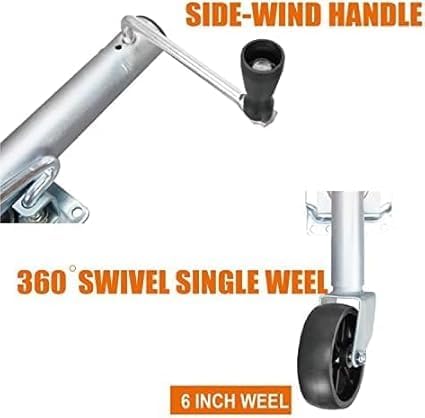 Trailer Jack with 6-Inch Single Wheel,1000 Lbs Capacity Swing-Back Bolt-On Heavy Duty Swivel Trailer Jack,