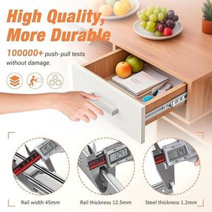 Duravel Soft Close Drawer Runners Cabinet Drawer Slides Heavy Duty 45kg Load Capacity Full Extension Ball Bearing Self Close Slides for Kitchen Cabinet,Bedstand Drawers,Side Mount(12 INCH)