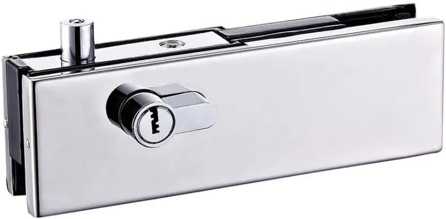 Glass Door Lock Patch Fitting with Key Cylinder, Chrome Finish, Commercial Grade