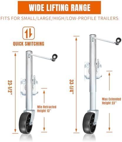 Trailer Jack with 6-Inch Single Wheel,1000 Lbs Capacity Swing-Back Bolt-On Heavy Duty Swivel Trailer Jack,