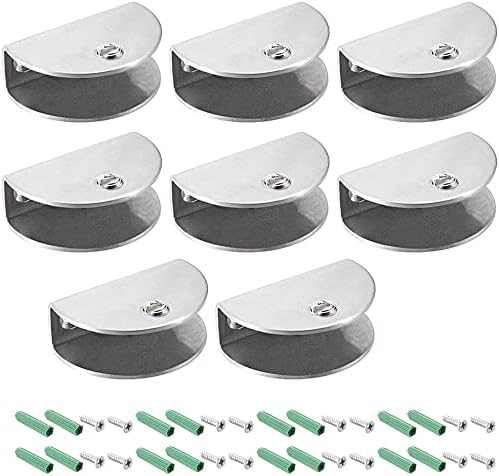 XYWHPGV Glass Shelf Brackets Adjustable Stainless Steel Glass Door Cabinet Clamp Clip Holder Half Round for 10-13mm Thickness 8Pcs(c5366 60fe6 46b00 30c2e 28647 6b506
