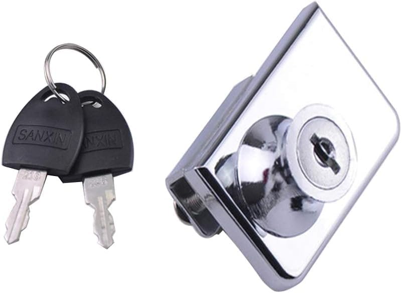 2 Pack Single Swing Glass Cabinet Showcase Door Lock Chrome Plated Display Glass Cabinet Lock Separate Keys (Silvery, Clamp 5-10 mm thick glass)