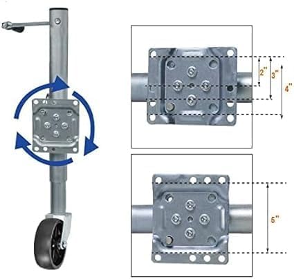 Trailer Jack with 6-Inch Single Wheel,1000 Lbs Capacity Swing-Back Bolt-On Heavy Duty Swivel Trailer Jack,