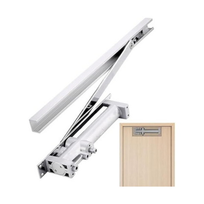 Automatic Door Closer, Hidden Hydraulic, Aluminum, Concealed, Invisible, Adjustable Speed, 30-80kg, Silver