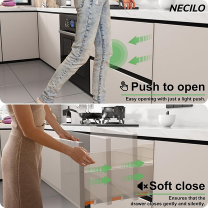Push to Open Soft Close Undermount Drawer Slides, 12 14 16 18 20 Inch Full Extension Concealed Bottom Mount Rails with Locking Devices, 78 lb Load, 1 Pair for Kitchen & Cabinet