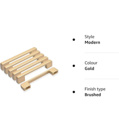 Golden Kitchen Cupboard Handles, Modern Gold Door Handle Aluminum Alloy Cabinet Handle Drawer Pulls Square Furniture Handle Set for Kitchen and Bathroom Cabinets Cupboard(6Pcs 128mm)