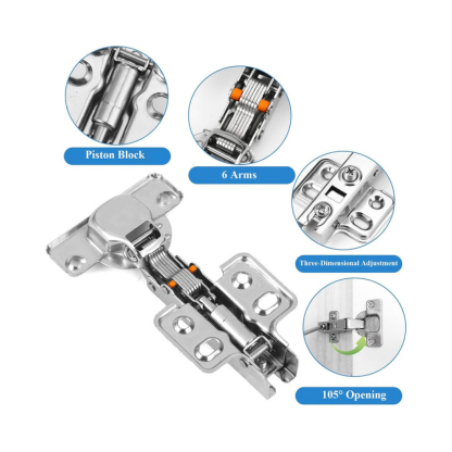 8 Pcs Door Hinges for Kitchen, Bathroom and Cabinet Furniture Doors, Soft Close, Straight Cup 105°Opening, Full Overlay Cabinet Hinges, Removable and Adjustable with Screws