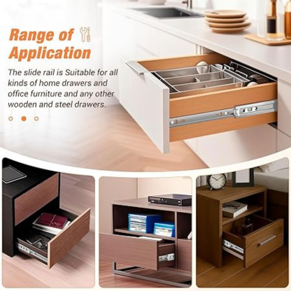 Duravel Soft Close Drawer Runners Cabinet Drawer Slides Heavy Duty 45kg Load Capacity Full Extension Ball Bearing Self Close Slides for Kitchen Cabinet,Bedstand Drawers,Side Mount(12 INCH)