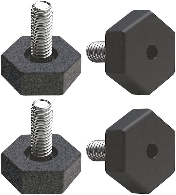 4Pcs Adjustable Furniture Feet, M8 x 25mm Threaded Hexagon Leveling Legs with Non-Slip Base, for Chair, Table, Sofa, Wardrobe, Washing Machine - Black
