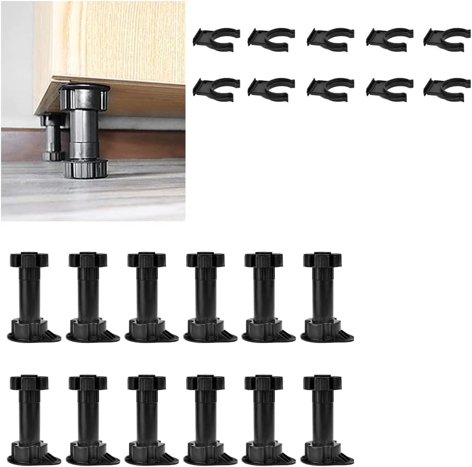 12 Pcs Plastic Cabinet Foot (100-120mm), Adjustable Feet for Cupboard, Plinth Foot Leg Set, Leveling Furniture Legs, Cabinet Leveler Replacement for Kitchen, Bathroom Cabinet