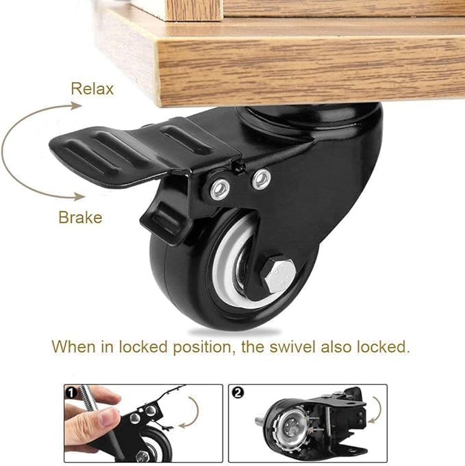 Duravel1.5 Inch Caster Wheels Heavy Duty Swivel Casters with Brakes,Replacement for Home Furniture,Office Table Cabinet with Pack of 4(2 Inch M8 Stem) (Black, 1.5 Inch)