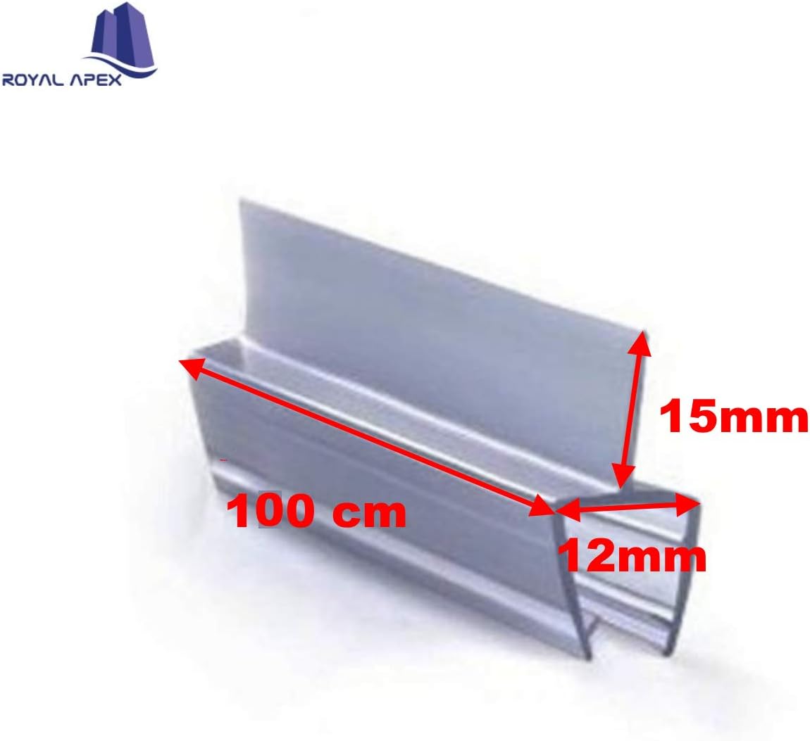 Royal Apex Translucent Weather Stripping Seal Sweep with Drip Rail, Shower Door PVC Silicone Lip Seal Strip for 8,10,12MM Frame-less Glass (1 Meter x 6Pcs) (12mm Glass, Џ Shape (Center Lip))