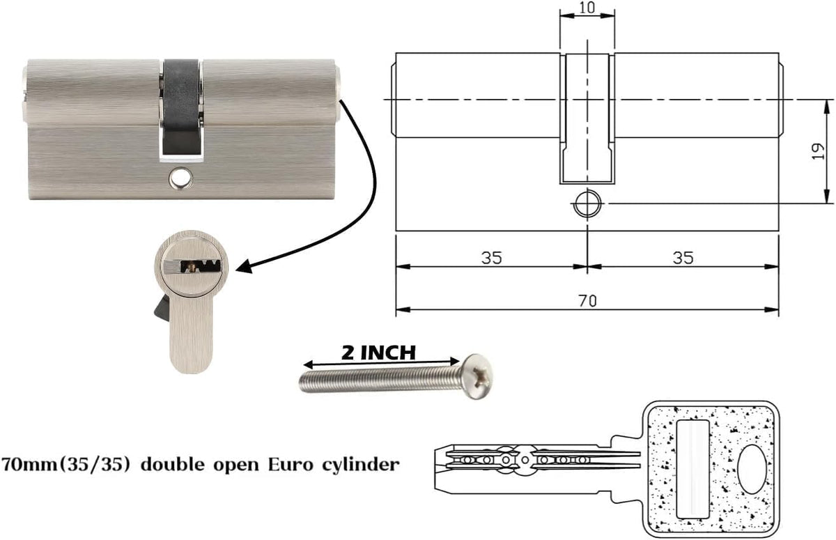 Modern Door Handle Set with Lock Cylinder, Anti-Rust Stainless Steel Door Handle Pair, Fits 85x45 Lock Body, Salt Spray Tested, 2-Year Color & 5-Year Mechanical Warranty (Full Set)
