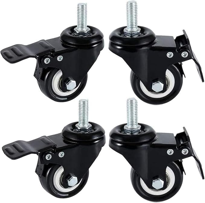 Duravel1.5 Inch Caster Wheels Heavy Duty Swivel Casters with Brakes,Replacement for Home Furniture,Office Table Cabinet with Pack of 4(2 Inch M8 Stem) (Black, 1.5 Inch)