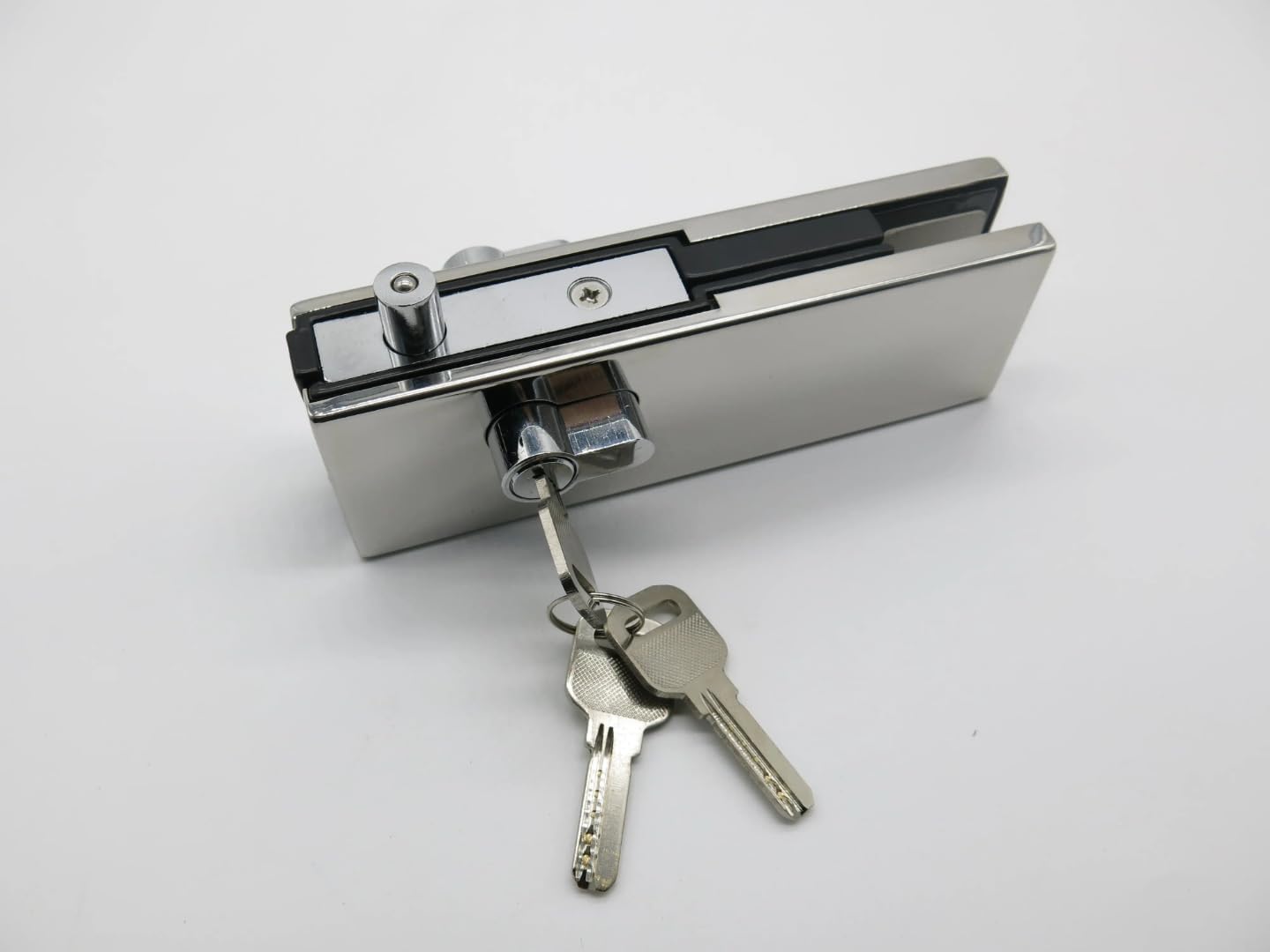 Glass Door Lock Patch Fitting with Key Cylinder, Chrome Finish, Commercial Grade