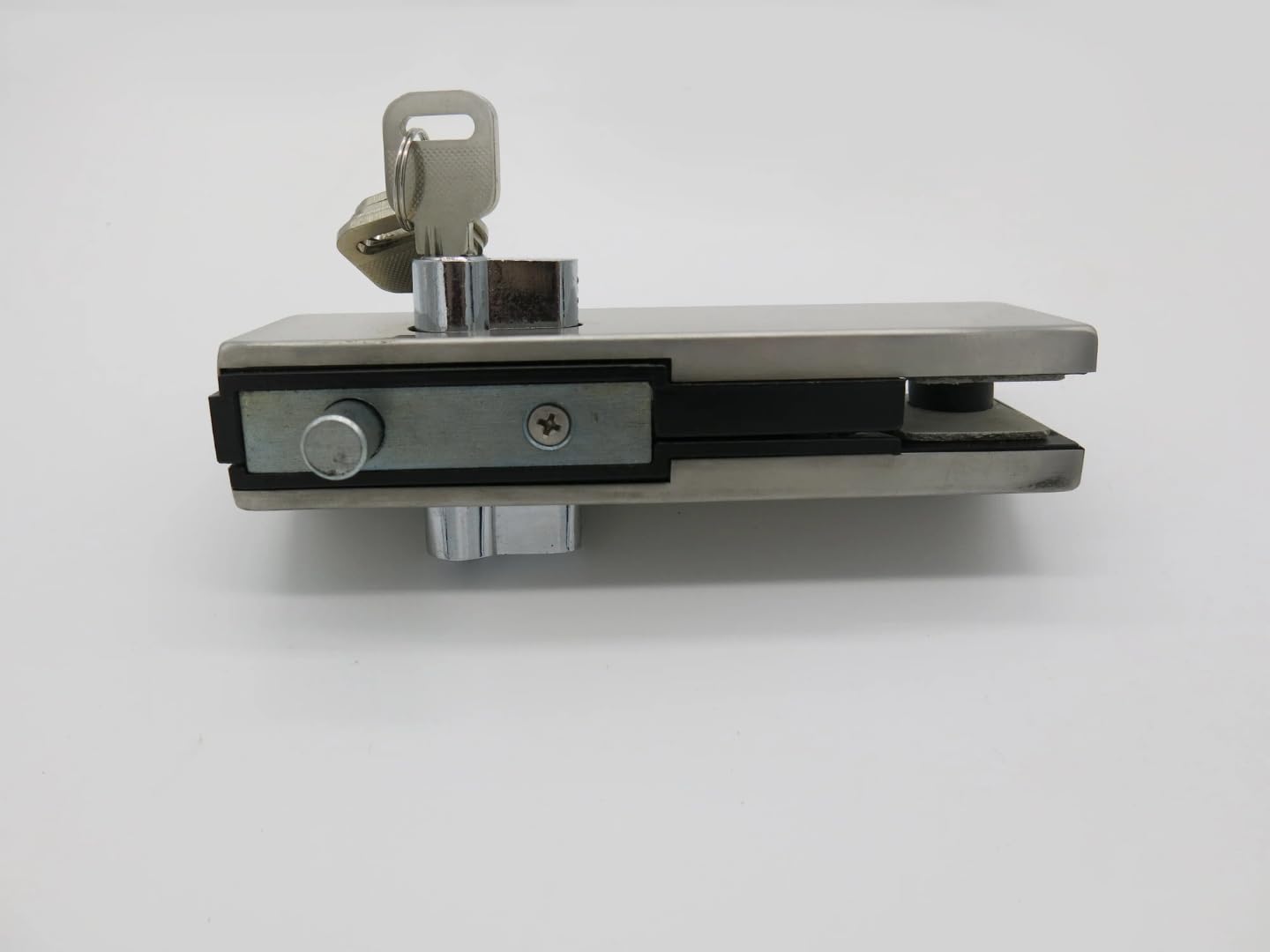 Glass Door Lock Patch Fitting with Key Cylinder, Chrome Finish, Commercial Grade