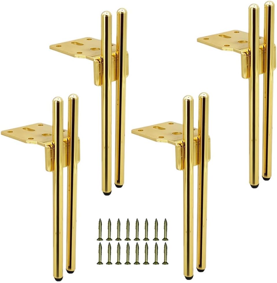Set of 4 Heavy Duty 6-Inch Gold Metal Furniture Legs - Modern Chopstick Style Feet for Chairs, Dressers, and Cabinets