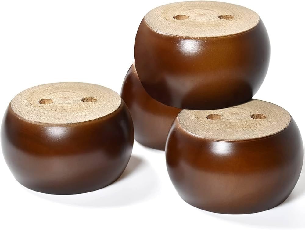 Round Wooden Sofa Legs, Walnut Brown, 2 Inch Height, Ball Shape, Set of 4 with Screws
