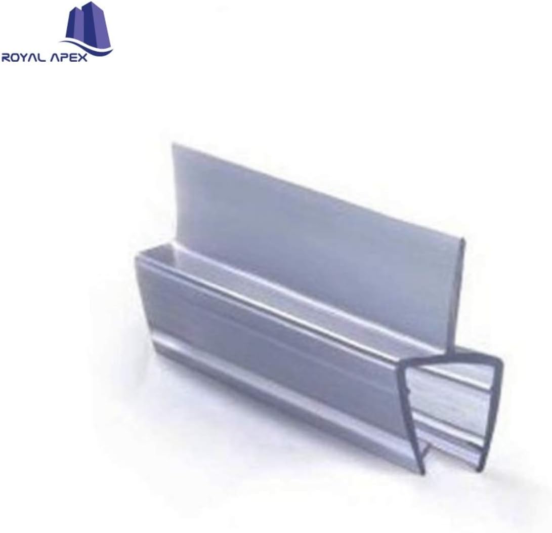 Royal Apex Translucent Weather Stripping Seal Sweep with Drip Rail, Shower Door PVC Silicone Lip Seal Strip for 8,10,12MM Frame-less Glass (1 Meter x 6Pcs) (12mm Glass, Џ Shape (Center Lip))