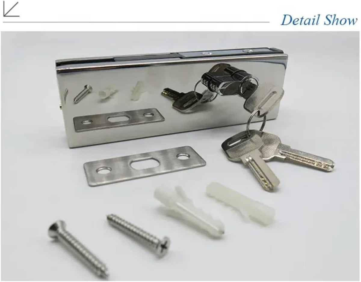 Glass Door Lock Patch Fitting with Key Cylinder, Chrome Finish, Commercial Grade
