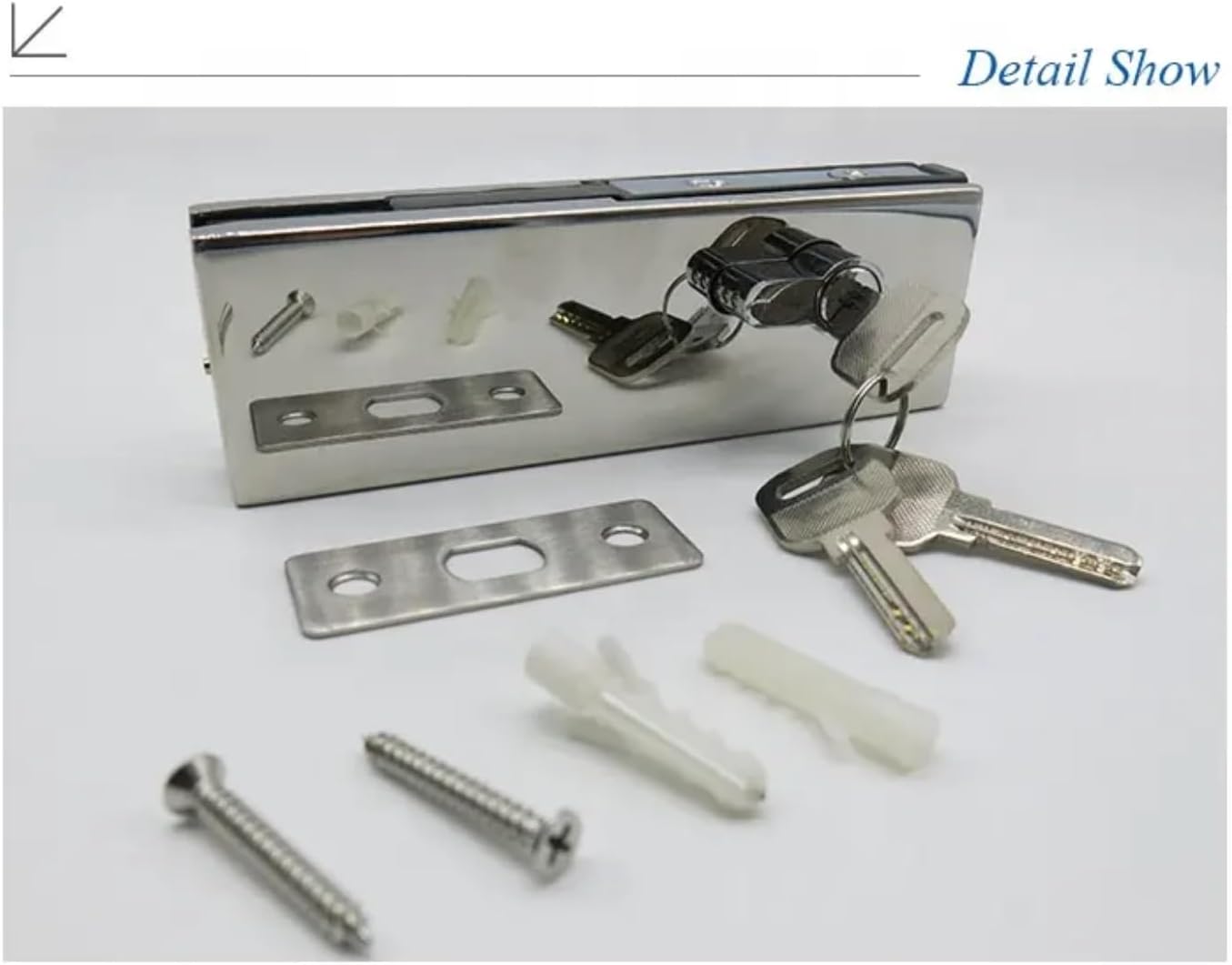 Glass Door Lock Patch Fitting with Key Cylinder, Chrome Finish, Commercial Grade