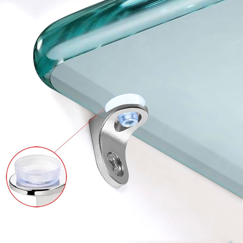 20Pcs Glass Shelf Bracket Glass Clamp L- Shaped Right Angle Base Bracket Fixing Clip with Suction Cups and Screws for Furniture Cabinet Closet