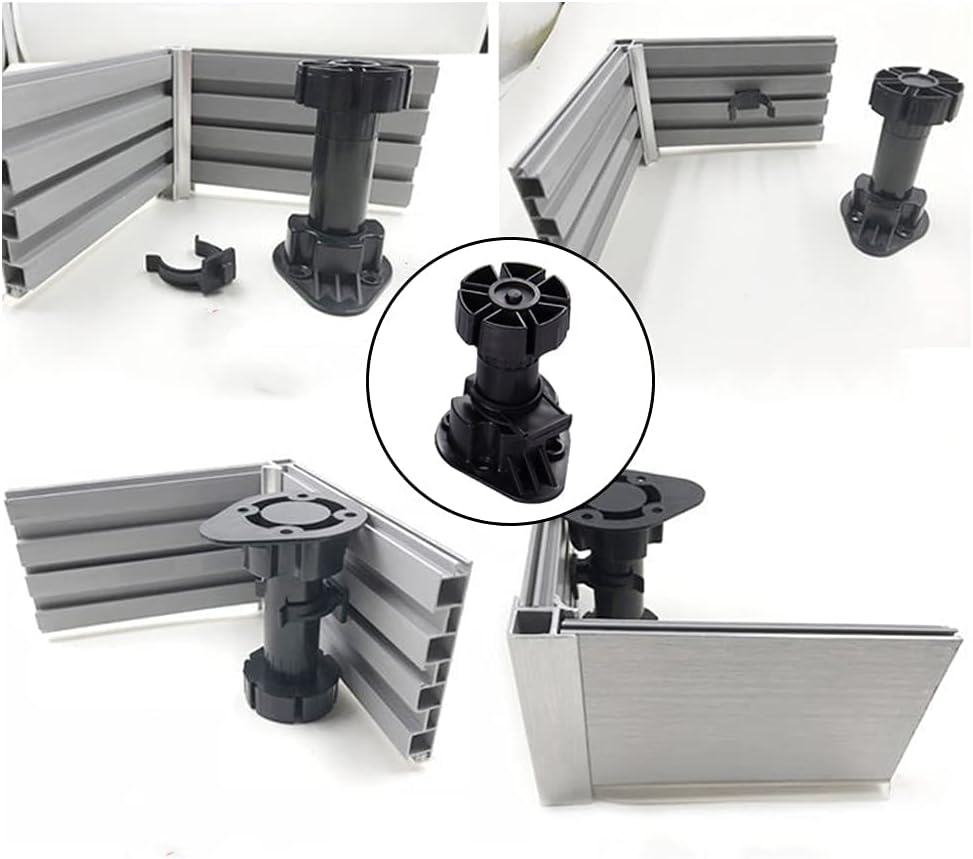 12 Pcs Plastic Cabinet Foot (100-120mm), Adjustable Feet for Cupboard, Plinth Foot Leg Set, Leveling Furniture Legs, Cabinet Leveler Replacement for Kitchen, Bathroom Cabinet
