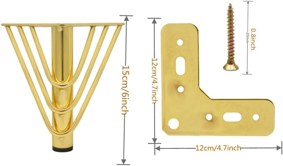 Excefore Furniture Legs Setm,6 inch Gold Metal Cabinet Legs,with Rubber Floor Protectors, for Sofa, Legs for Dresser, TV Stand, End Table etc (4PCS）