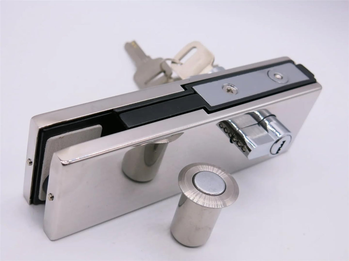 Glass Door Lock Patch Fitting with Key Cylinder, Chrome Finish, Commercial Grade