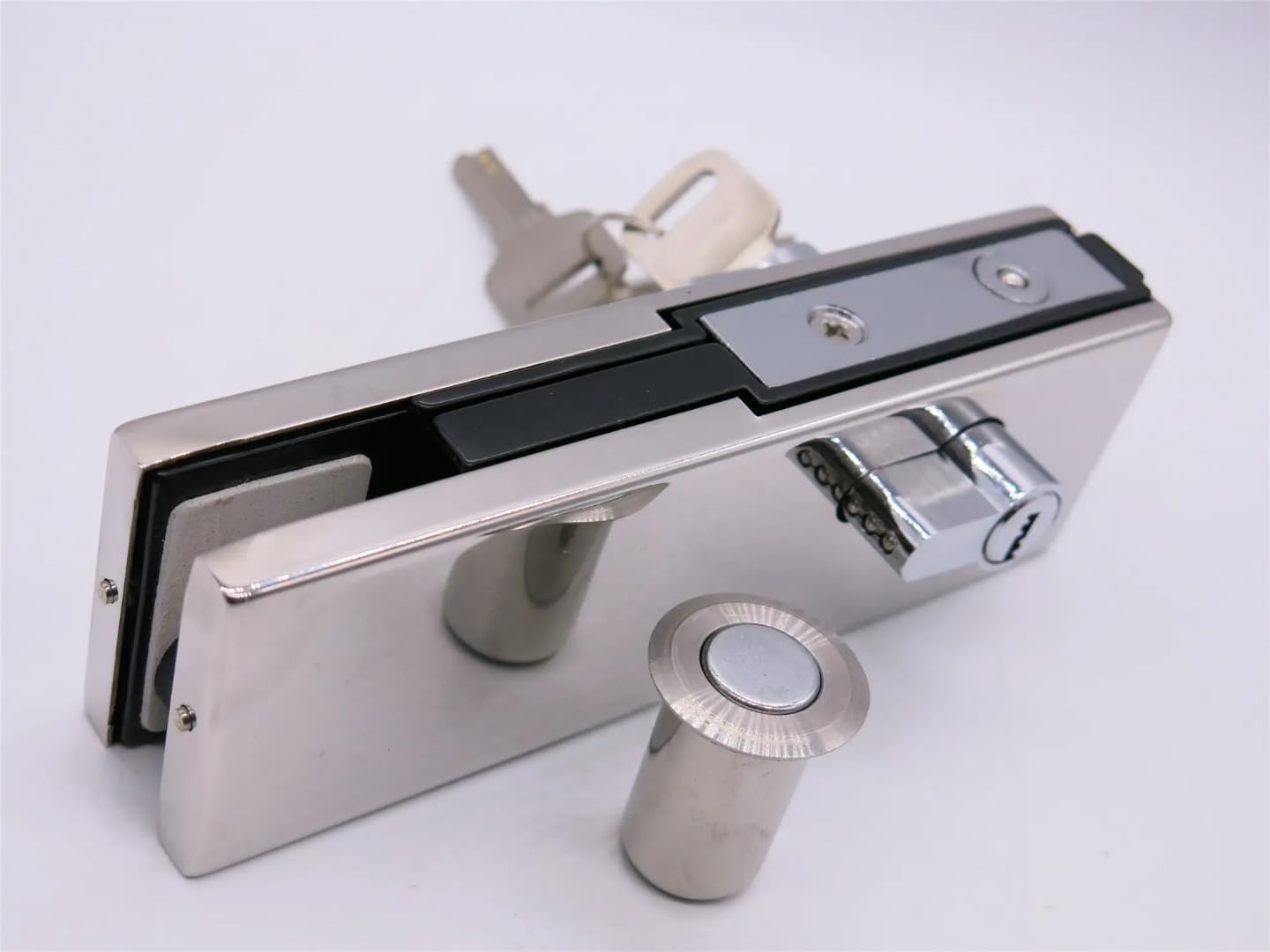 Glass Door Lock Patch Fitting with Key Cylinder, Chrome Finish, Commercial Grade