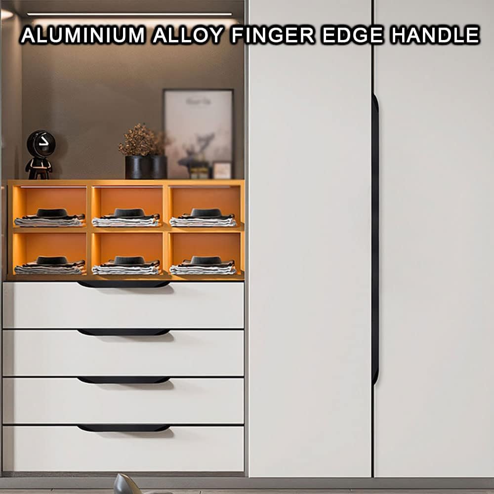 2 Pcs Aluminium Alloy Finger Edge Handle Cabinet Pull Handles Black Modern Style Drawer Cupboard Handles Hidden Finger Pull Handles for Home Kitchen Door Drawer Cabinet