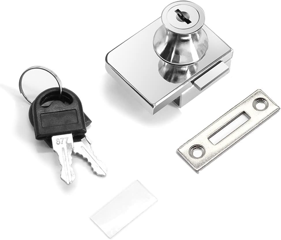 2 Pack Single Swing Glass Cabinet Showcase Door Lock Chrome Plated Display Glass Cabinet Lock Separate Keys (Silvery, Clamp 5-10 mm thick glass)
