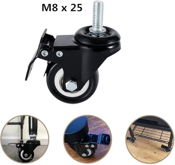 Duravel1.5 Inch Caster Wheels Heavy Duty Swivel Casters with Brakes,Replacement for Home Furniture,Office Table Cabinet with Pack of 4(2 Inch M8 Stem) (Black, 1.5 Inch)