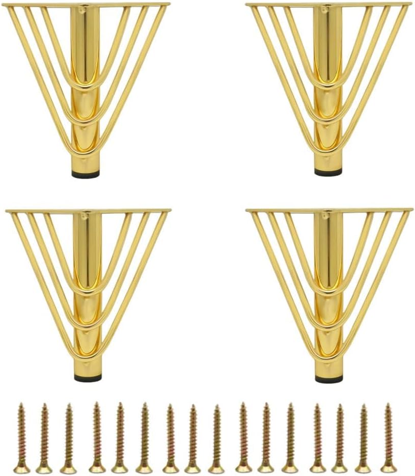 Excefore Furniture Legs Setm,6 inch Gold Metal Cabinet Legs,with Rubber Floor Protectors, for Sofa, Legs for Dresser, TV Stand, End Table etc (4PCS）