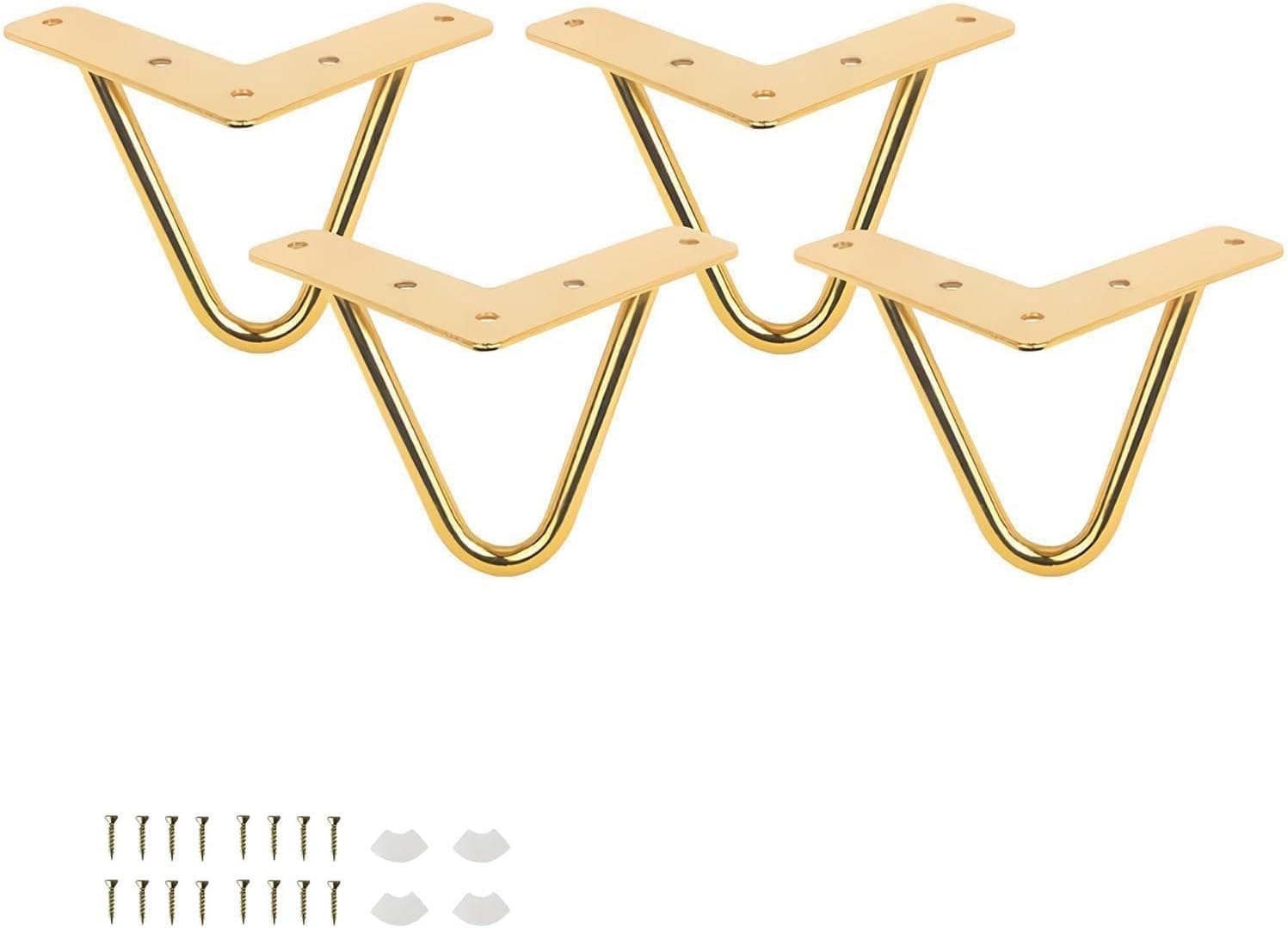 Aputue Furniture Legs, Four Piece 6 Inch Gold Furniture Legs Set, Sturdy Gold Legs for Furniture, Metal Hairpin Style for Sofas Desks TV Stands and Home DIY Projects