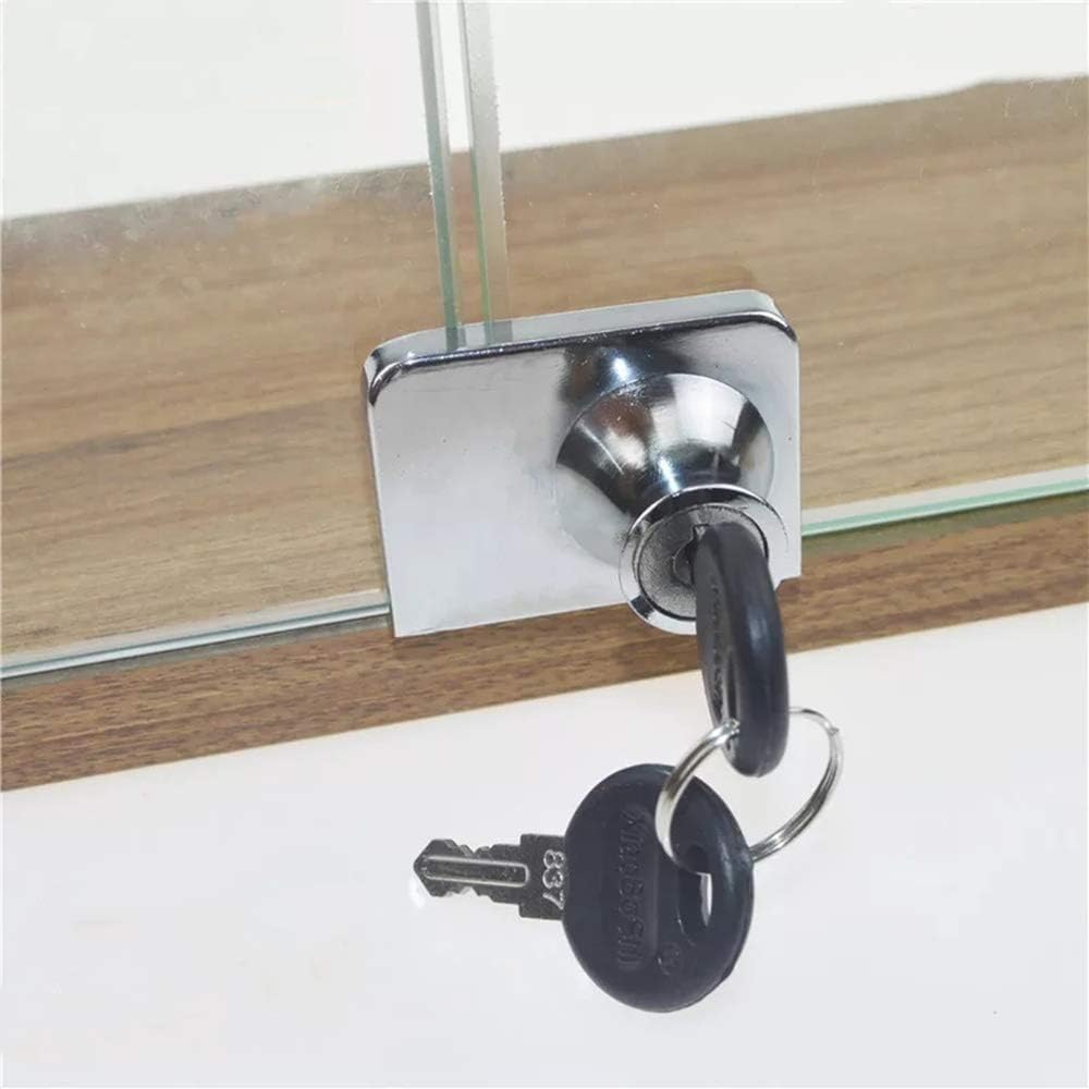2 Pack Single Swing Glass Cabinet Showcase Door Lock Chrome Plated Display Glass Cabinet Lock Separate Keys (Silvery, Clamp 5-10 mm thick glass)