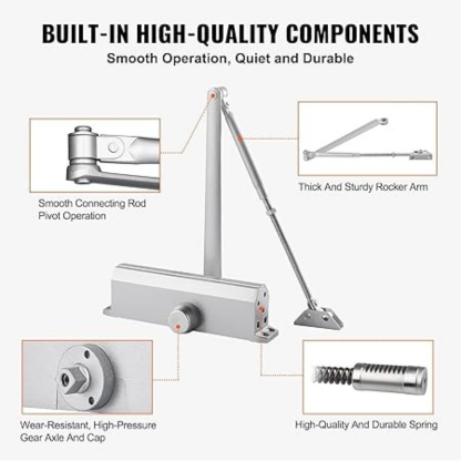 Automatic Hydraulic Door Closer, Heavy Duty 80–150kg, Size 3 Adjustable Spring, Aluminum Body, for Wooden & Metal Doors (Commercial & Residential)