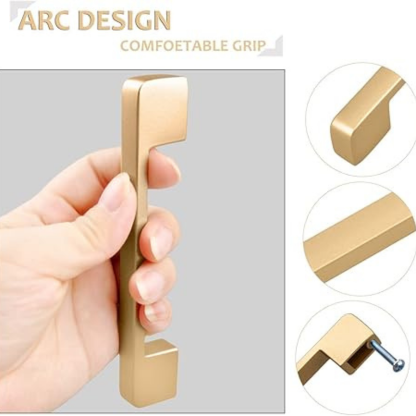 Golden Kitchen Cupboard Handles, Modern Gold Door Handle Aluminum Alloy Cabinet Handle Drawer Pulls Square Furniture Handle Set for Kitchen and Bathroom Cabinets Cupboard(6Pcs 128mm)