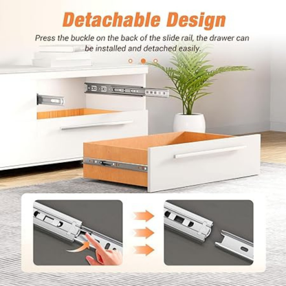 Duravel Soft Close Drawer Runners Cabinet Drawer Slides Heavy Duty 45kg Load Capacity Full Extension Ball Bearing Self Close Slides for Kitchen Cabinet,Bedstand Drawers,Side Mount(12 INCH)