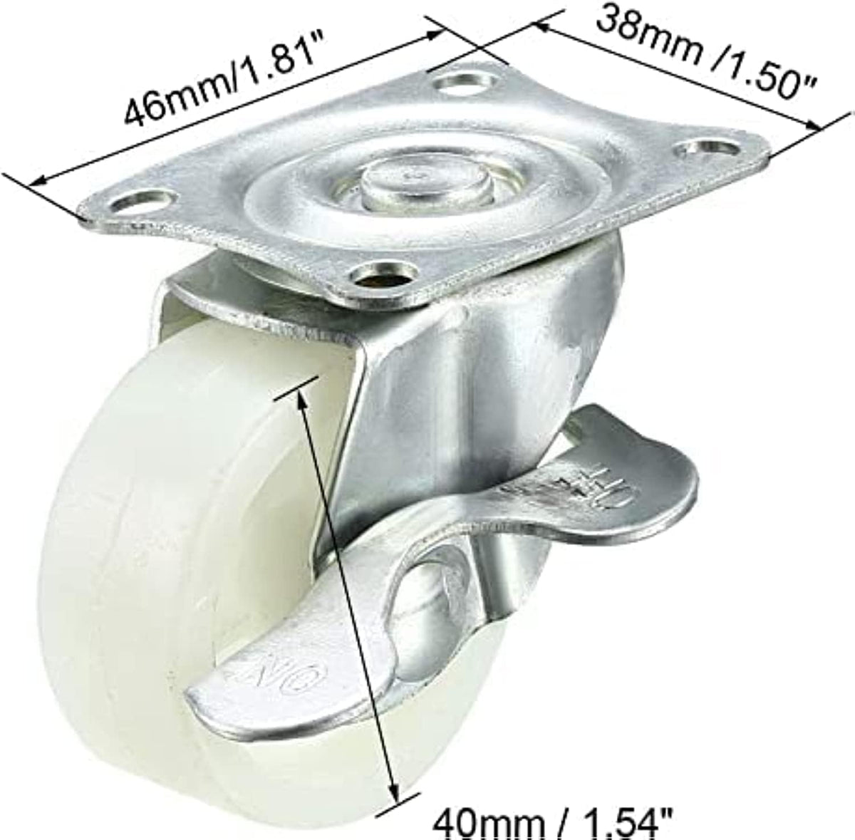 Swivel Caster Wheels 1.5 Inch / 40mm Wheel Top Plate Caster with Brake, 66lb Total Capacity, 4pcs