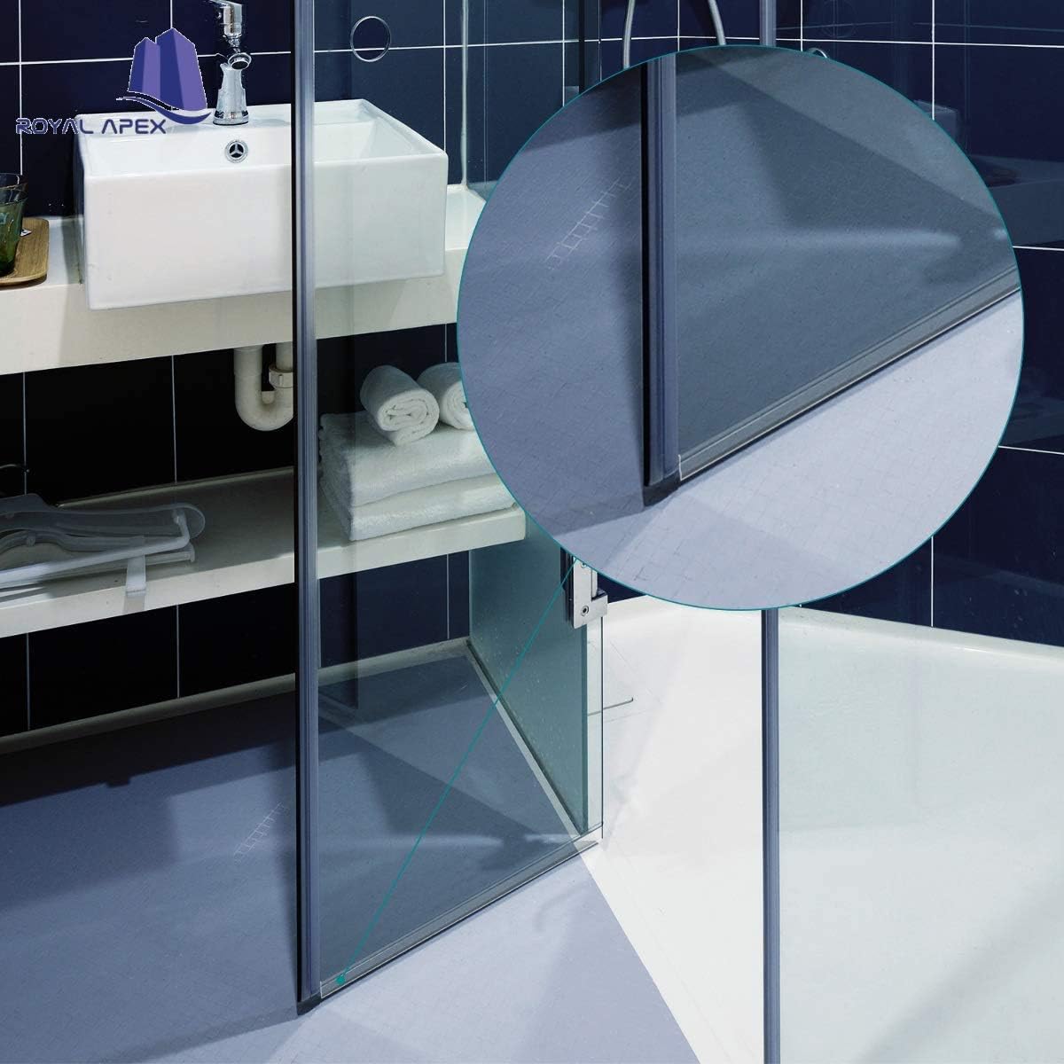 Royal Apex Translucent Weather Stripping Seal Sweep with Drip Rail, Shower Door PVC Silicone Lip Seal Strip for 8,10,12MM Frame-less Glass (1 Meter x 6Pcs) (12mm Glass, Џ Shape (Center Lip))