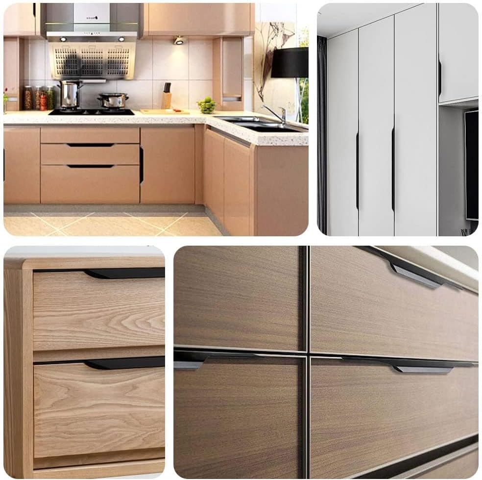 2 Pcs Aluminium Alloy Finger Edge Handle Cabinet Pull Handles Black Modern Style Drawer Cupboard Handles Hidden Finger Pull Handles for Home Kitchen Door Drawer Cabinet