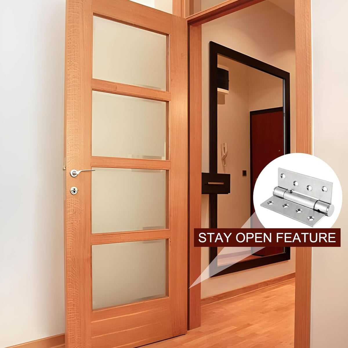 TamBee Modern Brushed Stainless Steel Auto Close Door Hinges Detent Spring Loaded Hinge 90 Degree Positioning with Hold Open 4 inch 2PCs